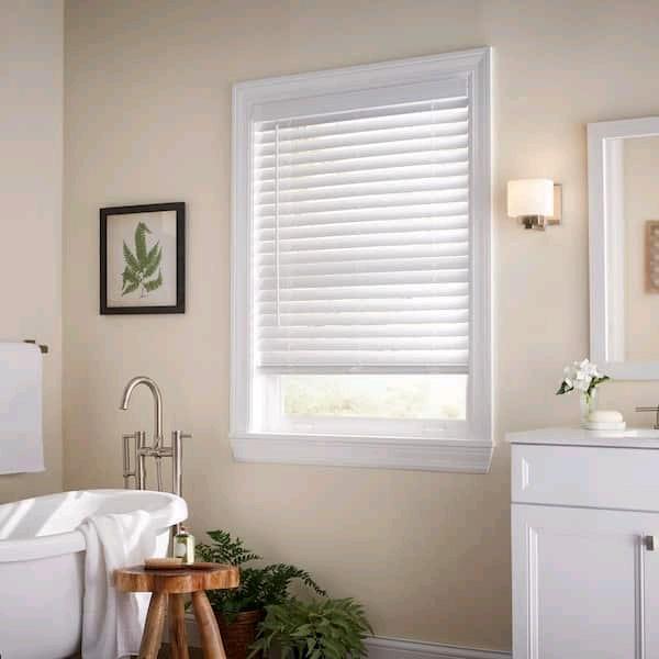 New White Cordless Faux Wood Blinds for Windows with 2 in. Slats - 41 in. W x 36 in.