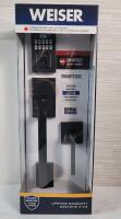 New - Weiser Matte Black Front Door Lock & Handle Set, SmartCode Keypad Door Lock w/San Clemente Handleset & Halifax Interior Door Handle, Keyless Entry Door Lock, Front Door Handles with Deadbolt Lock . Retail $260