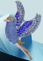 Vintage Inspired Elegant Bird Brooch Baiduqiandu Sparkling Gemstone-Encrusted Retro Gunmetal-Plated Shades of Blue, Blue Green AB and Topaz size in description