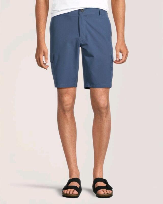 New Size 32 &times; 10 Men's FAR WEST Stretch Ripstop Cargo Hybrid Shorts 9CZJFW5-6A2A, Indigo