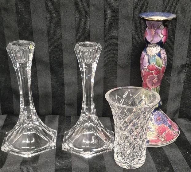 Beautiful Vintage Crystal Candle Holders & Vase 4.5" Tall