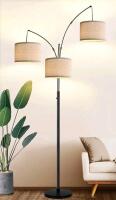 New - Dimmable Floor Lamp - 3 Lights Arc Floor Lamp . 1000LM Modern Tall Standing Lamp w/Beige Shades & Heavy Base . 3 LED Bulbs Included . Retail $90 . Some Assembly Required