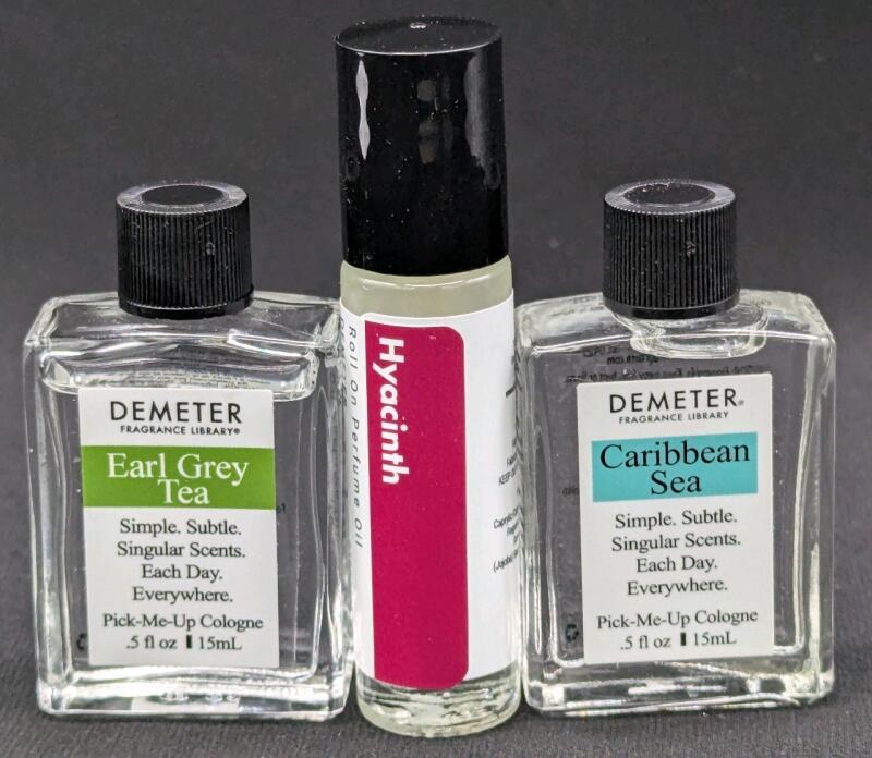 2 New DEMETER Fragrance Library 15ml Pick-Me-Up Colognes & Roll-On Perfume Oil 10ml : Earl Grey Tea, Caribbean Sea & Hyacinth