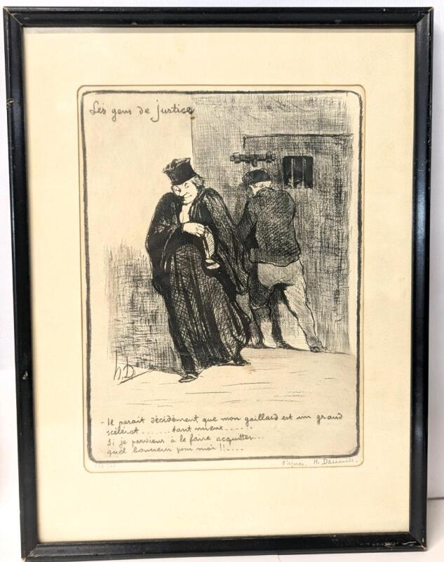 Antique Framed HONOR&Eacute; DAUMIER (French 1808 - 1879) Etching, "Les gens de justice", Signed & Numbered 326/500 in Pencil, 12.75" &times; 16.75"