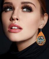 Pair of Autumn Harvest Earrings Falling Maple Leaves & Pumpkin Design Lightweight Teardrop Dangle Stainless Steel Sheppard Hooks 3&rsquo;&rsquo; Drop Stock photos added Front & Back Design