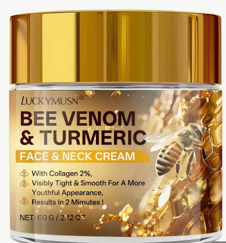 New 60g Bee Venom Turmeric Moisturizing Face and Neck Cream with Retinol, Hyaluronic Acid, Collagen, Vitamin CE Expires 2028/05/19 Stock photos added