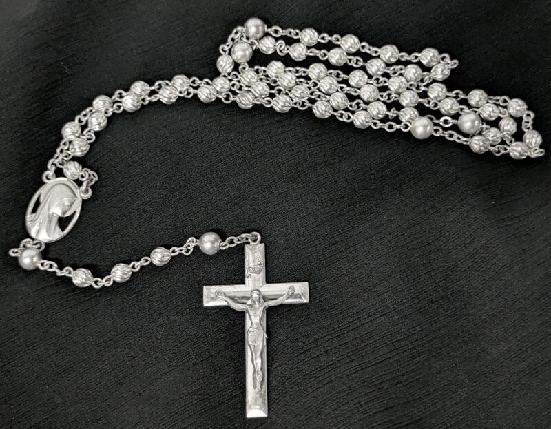 Gorgeous Vintage Signed CREED STERLING Rosary, 19" Total Length