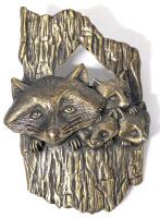 Adorable Signed Vintage JJ Jonette Raccoon & Kits in Tree Pewter Brooch, 2.15" Long