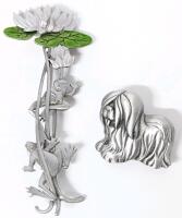 Adorable Signed JJ Jonette Pewter Brooches : Frogs, Water Lily & Lily Pad 3" Long & Wee Sheepdog Shaggy Dog 1" Long