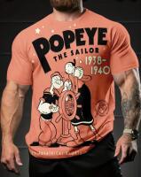 New Size XL Men's 3D Print Popeye Happy Helmsman Vintage 1938-1940 Graphic T-Shirt S/S Orange Round Neck Machine Washable Top 100% Polyester Stock photos added
