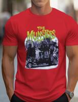 New Size L Men's The Munsters TV Show Graphic T-Shirt - Retro 60s Design with Munster Car & Characters Comfortable Regular Fit Crew Neck Short Sleeve 100% Polyester Stock photos added