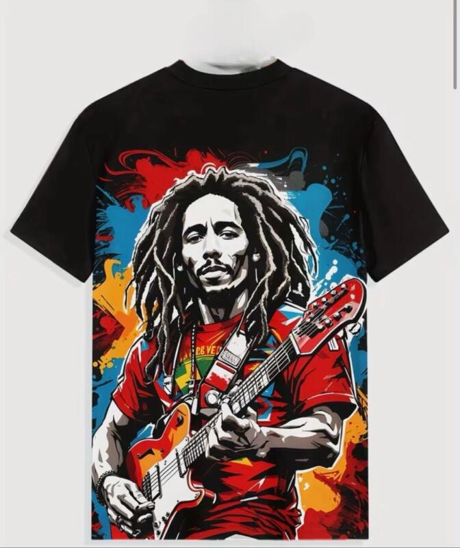 New Size XL Men's Bob Marley One Love Shirt Reggae Reggae Vibrant Guitar Player Graphic T-Shirt Breathable Summer Short Sleeve Tee with Colorful Digital Print Casual Round Neck Top 100% Polyester Stock Photos added