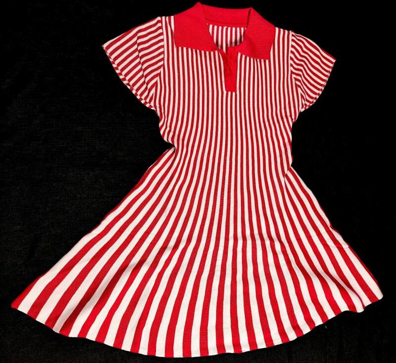 New Size Med(?) Women's Fitted Knit Striped A-Line Dress (See Description for Measurements)