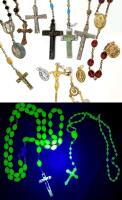 10 Vintage Rosaries / Rosary-Type Necklaces (incl Luminescent Plastic Made in Italy), 2&times; Italian Prayer Medals, Small Rosary Bracelet - Up to 31" Total Length