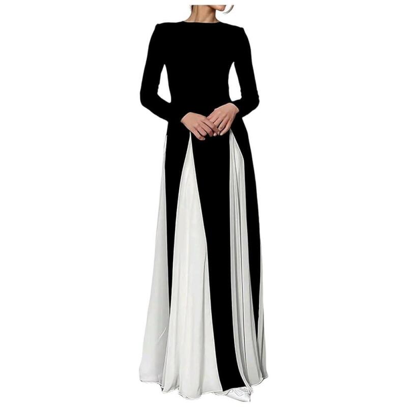 New Size XXL Women's Elegant Maxi Dress Pleated Swing Long Sleeve Bodycon High Waist Evening Gown Patchwork Style Dress | Retails Over $50