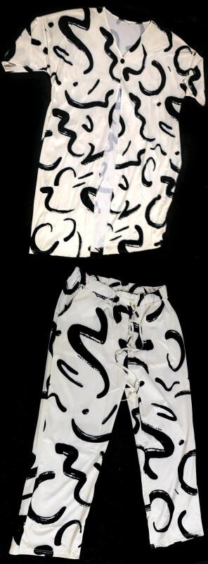 New Size XXL Women's Abstract 2-Piece Elastic Pants & Long Single-Button Over shirt