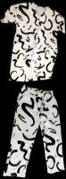 New Size XXL Women's Abstract 2-Piece Elastic Pants & Long Single-Button Over shirt