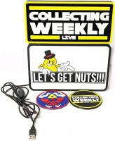 New 3D Printed USB Powered Light-Up "Let's Get Nuts!!!" Light 9.5" &times; 2" &times; 6", "Collecting Weekly, Live" Sign & Matching Coaster, Zelda Hylian Crest Coaster (3.6" Diameter)