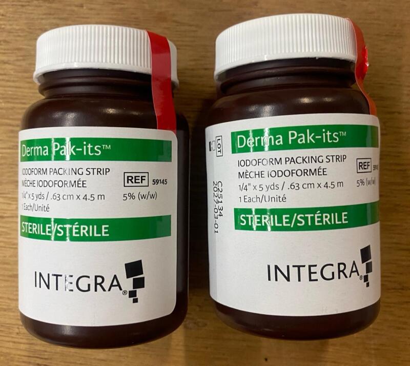 2 Derma Pak-Its Iodoform Packing Strip (Antiseptic Gauze) 1/4&rdquo; x 5 yards (0.63cm x 4.5m)