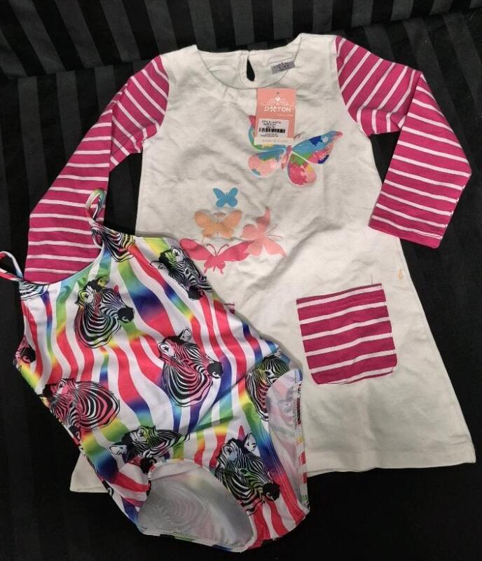 2 New sz 3/4 & Small Kid's Dress & Swimsuit (Marks on Dress)