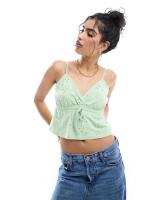 New ASOS DESIGN Babydoll Trim Top, Washed Mint, Size Medium