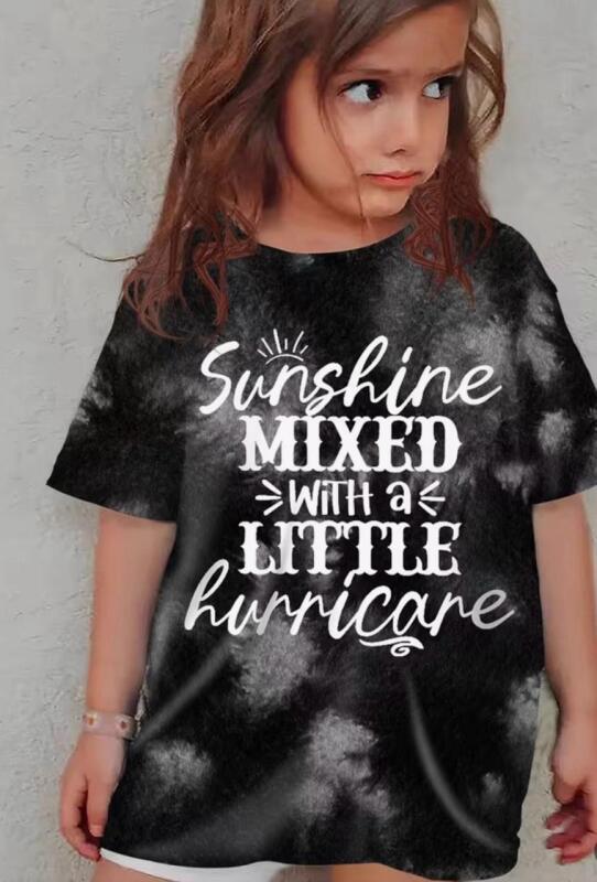 New Adorable Size 7-8 Y Casual Soft Trendy Tie-dye Pattern Print Crew Neck T-shirt Girls' Clothing 100% Polyester &lsquo;&rsquo; Sunshine Mixed With A Little Hurricane&rsquo;&rsquo; Stock photos added