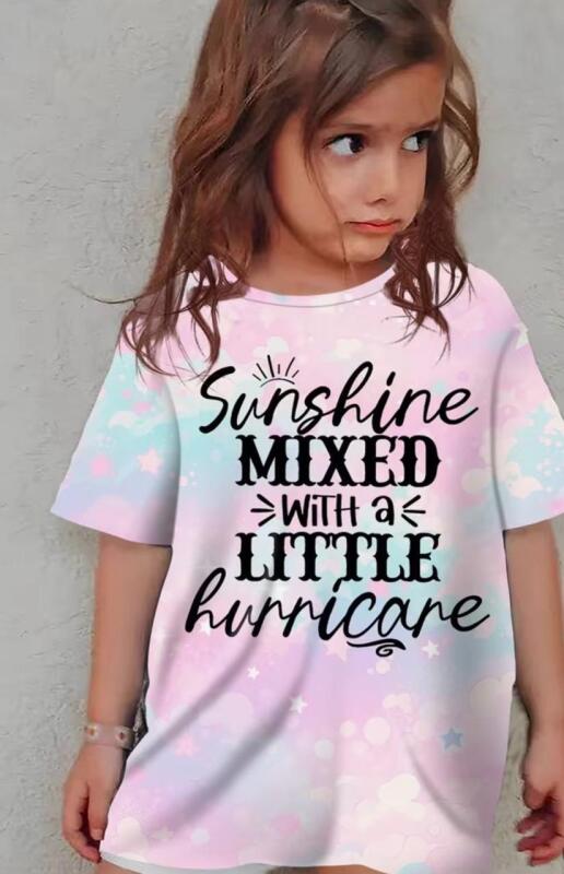 New Adorable Size 5-6 Yr Casual Soft Trendy Tie-dye Pattern Print Crew Neck T-shirt Girls' Clothing 100% Polyester &lsquo;&rsquo; Sunshine Mixed With A Little Hurricane&rsquo;&rsquo; Stock photos added
