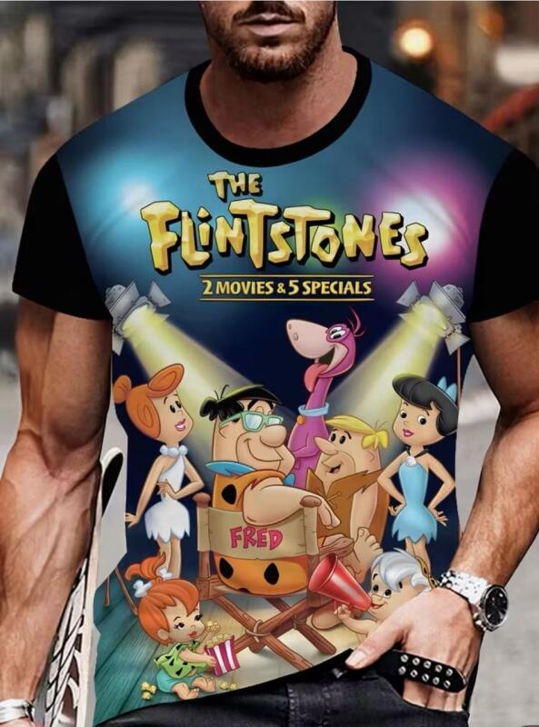 New Size XL Flinstones and Friends Breathable Polyester 3D Printed T-Shirt Casual Round Neck Light Stretch Knit Fabric 100% Polyester Short Sleeves &lsquo;&rsquo;2 Movies & 5 Specials&rsquo;&rsquo; Stock photos added