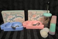 Vintage Kitchen Lot - Peter Bunny Kid's Trays, Small Tupperware Containers & Glass Chopper