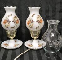 2 Vintage Milk Glass Table Lamps 11.5" Tall - Working & Glass Shade 8.75" Tall