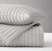 New sz King/Cal King Channel-Stitched Linen Sateen Coverlet & 2 Bedshams Colour Mist Retails for $1450
