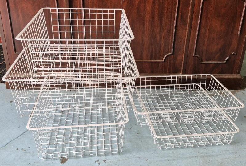 5 Metal Baskets 21"L x 16"W x 3.5"&7.25" H