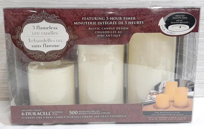 New Pack of 3 Flameless LED Candles, w/ 6 Duracell Batteries Included