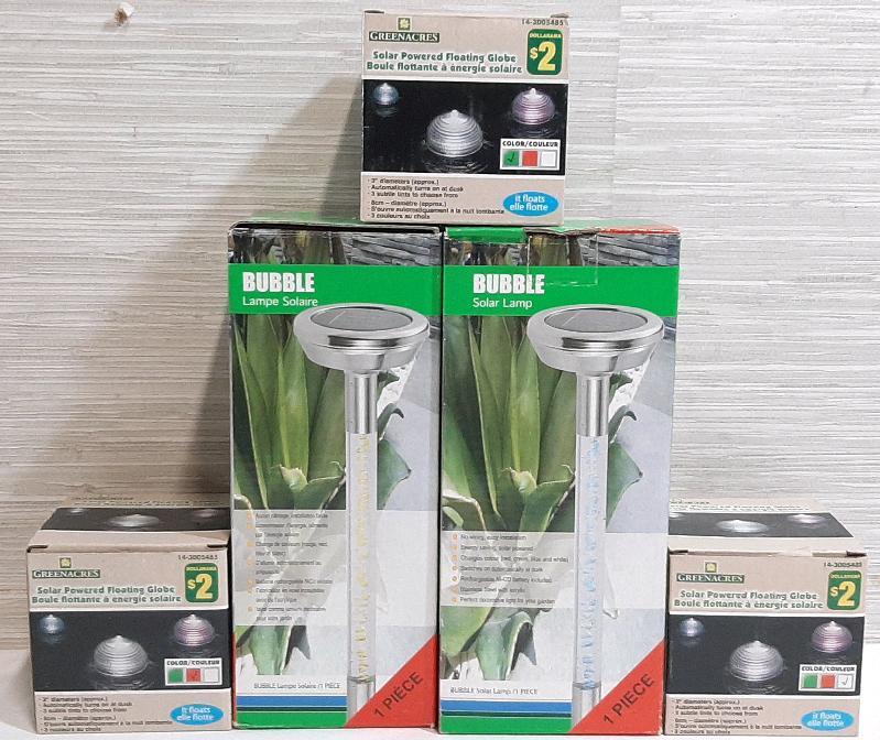 Lot of New Outdoor Lights, Including 2 Bubble Lamps & 3 Solar Powered Floating Globes
