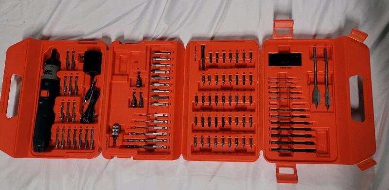 Black & Decker Cordless 2.4Volt Cordless Screwdriver Kit , 99% Complete (missing 1 drill bit) . Tested Working