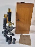 Antique 1921 Bausch & Lamb Optical Co. Microscope w/Four (4) Original Lens , Manual & Wooden Storage Box . Amazing Condition for Its Age