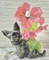 Vintage Richard Singer and Sons Ceramic Scottie Dog and Glass Flower Table Lamp - Working
