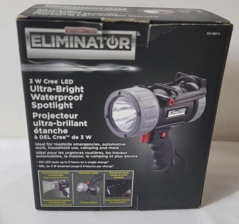 MotorMaster Eliminator Ultra-Bright Waterproof Spotlight / Flashlight w/USB Rechargeable Battery .