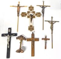 8 Vintage Crucifixes : 3&times; Wood, 3&times; Copper/Brass, 1&times; Mantletop, 1&times; Consolidated Molded Products Plastic Crucifix Jesus Stations of the Cross - 3.75" - 9.8" Long