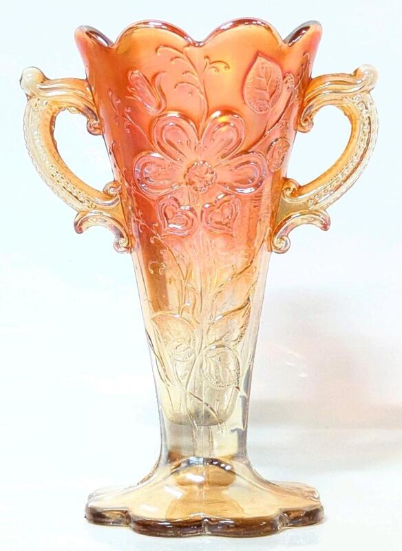 Vintage Unsigned Mary-Anne Dugan Marigold Carnival Glass Vase, 6.25" Tall, No Chips or Cracks