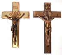 Pair of Large Vintage Crucifixes : Signed PARSONS #14 Copper 14" Long & Super Heavy Brass 12.75" Long (No Stamps Found)