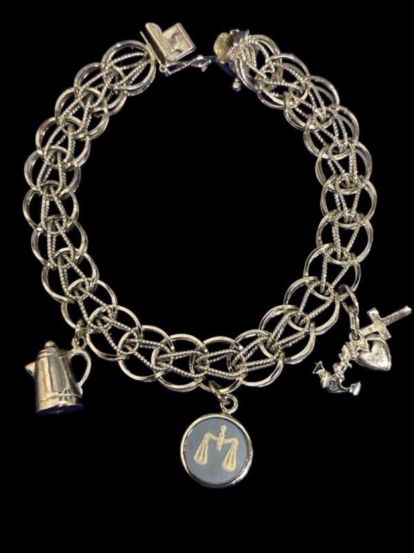 Marked Sterling Charm Bracelet GB Maker Dagety Clasp 3 Sterling Stamped Charms see description
