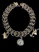 Marked Sterling Charm Bracelet GB Maker Dagety Clasp 3 Sterling Stamped Charms see description