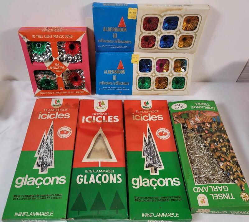 Vintage Christmas Tinsel & Icicles plus Tree Light Reflectors .