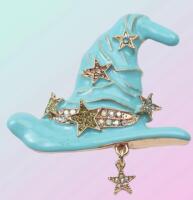 Retro Wizzard Enamel Hat with Rhinestones Approximately 2.20 x 2.20 inch Dangling Star