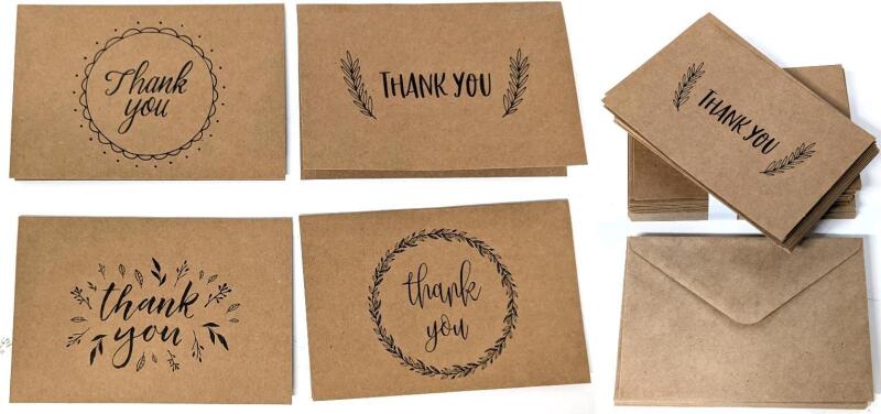 36 New Craft Paper THANK YOU Cards with Envelopes, 4 Designs, 6" &times; 4" Folded Each
