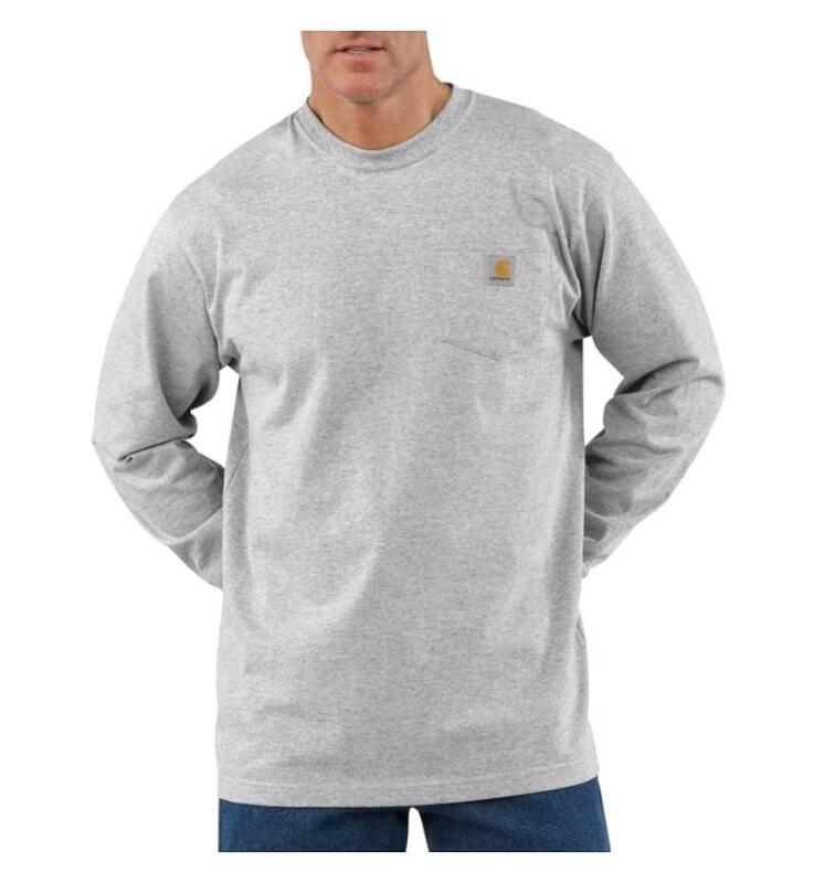 New Size LARGE Tall Men's CARHARTT Loose Fit Heavyweight Long Sleeve Pocket T-Shirt, Heather Grey, TK0126-M