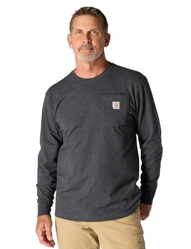 New Size MED Men's CARHARTT Loose Fit Heavyweight Long Sleeve Pocket T-Shirt, Carbon Heather, TK0126-M