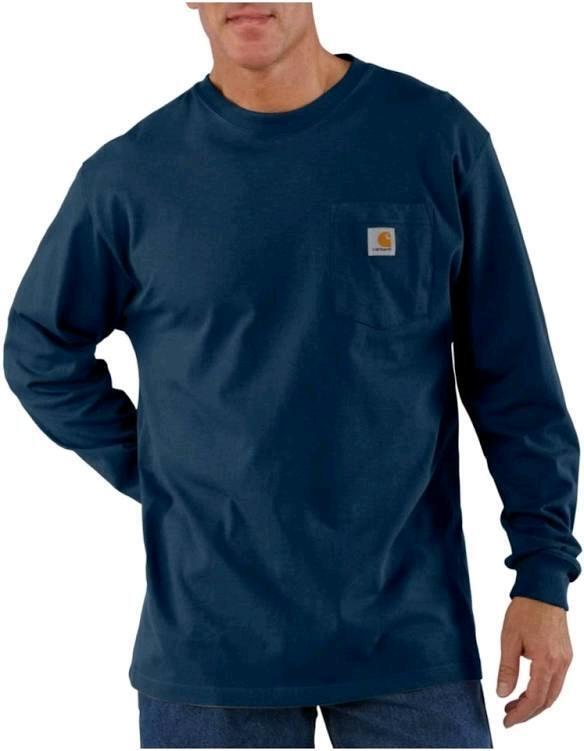 New Size MED Men's CARHARTT Loose Fit Heavyweight Long Sleeve Pocket T-Shirt, Navy, TK0126-M