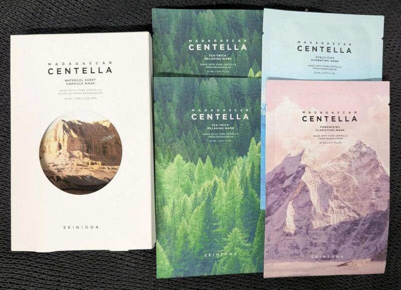 9 New Skin1004 Korea MADAGASCAR CENTELLA Face Sheet Masks : 5pc Watergel Sheet Ampoule Masks, 2&times; Tea-Trica Relaxing Masks, Hyalu-Cica Hydrating Mask & Poremizing Clarifying Mask, 35ml ea, EXP 2028